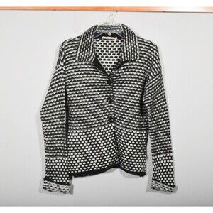Chiaramente Italy Wool Mohair Blend Black White Collared Cardigan Sweater Sz M